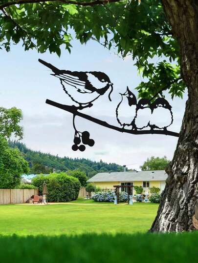 1pc Outdoor Cute Birds Garden Iron Metal Plug In Decoration Garden Silhouette Crafts Niche Design Mother's Day School Season Graduation Season Birthday Gift Home Iron Decoration Plug In Decoration Ornament Ornament