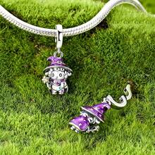 1 pieza Conjunto de cuentas de encanto de color plateado con esmalte de fantasía gótica, con diablo brillante, segador siniestro, gnomo y mago, hebillas universales compatibles con pulseras europeas, ideal para Halloween, cumpleaños y uso diario gótico - Plateado - Ver 8