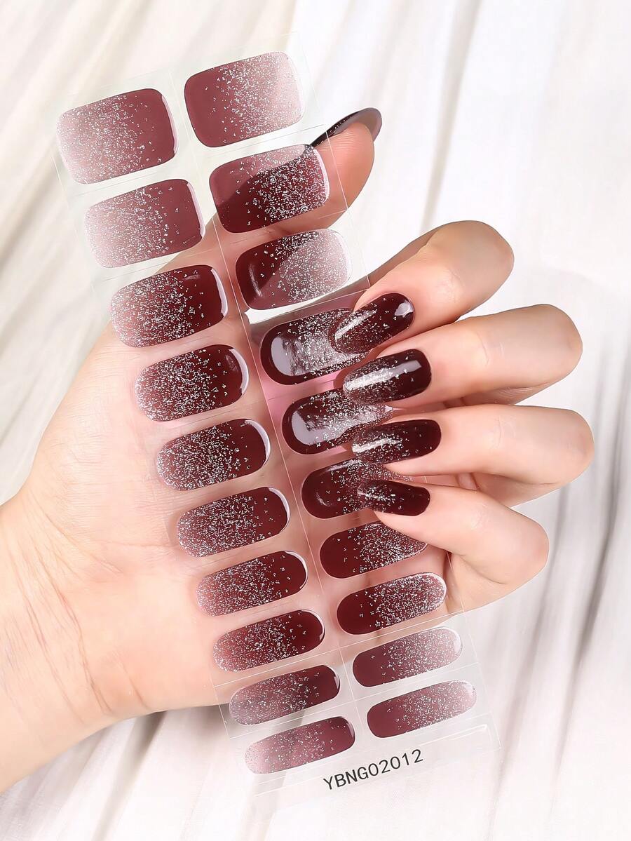 20pcs Nude Color Gel Nail Stickers, Ombre Red Gradient Semi-Cured Gel Nail Wraps, Spring Design | Easy To Apply And Remove, Salon Quality, Long-Lasting, Suitable For Any UV Lamp