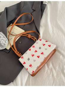 新款清新樱桃时尚别致甜美拼接法式奢华单肩斜挎包 - 棕色 - 查看 8