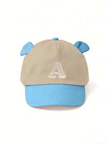 1pc Toddler Khaki & Blue Contrast Cute Bear Ear Letter Embroidery Baseball Cap, Soft Breathable Sun Protection Hat Suitable For Outdoor Play, Daycare, Travel And Casual Wear, Fits Ages 1-3 - Blue and Skin Color Combination - View 6