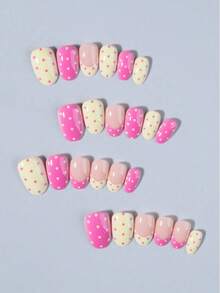 Bộ 24 móng giả ngắn hình bầu dục chấm bi, bao gồm 1 lọ keo và 1 dũa móng. Móng giả chấm bi ngắn giúp đầu ngón tay bạn tỏa sáng rực rỡ, phù hợp cho các bữa tiệc, khiêu vũ và sử dụng hàng ngày. - Nhiều màu - Xem 3