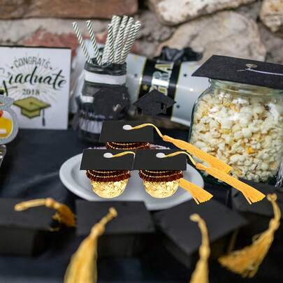 150pcs/75pcs/30pcs Graduation Cap Decoration Set With Tassels, Mini Graduation Caps Suitable For 2026 Graduates Party, Graduation Party Table Centerpiece Decor