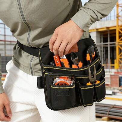 1个防水牛津布工具腰包，耐用多功能维修收纳袋，带多个隔层，电工专用户外骑行应急装备