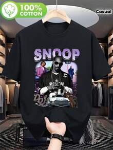 Camisetas Casuales de Alta Calidad para Hombre y Hombre y Mujer, Estilo HIP-HOP Street Rap, Estampado de Rapero Famoso Star005, Camiseta de Algodón Cómoda, Cuello Redondo, Manga Corta, Ideal como Regalo, 180G, Regalo para Fiestas - Negro - Ver 2