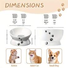 2pcs Elevated Cat Bowl Set With Double Stands | Premium Ceramic Food & Water Bowls | Neck Protection For Cats & Small Dogs, Non-Spill & Easy To Clean - 300ml - View 6