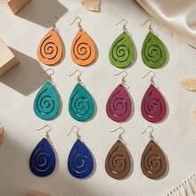 6 đôi bông tai nữ kiểu Bohemian hình giọt nước rỗng xoắn ốc, bông tai gỗ chạm khắc hình hoa tối giản, nhẹ nhàng, quà tặng trang sức độc đáo. - Nhiều màu - Xem 3