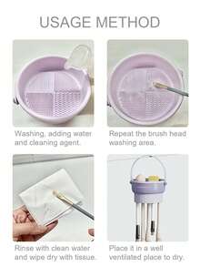 Multi-Functional Cleaning Bucket With Hook Design, Can Be Used As Desktop Makeup Brush Holder, Brush Drying Rack, Suitable For Cleaning Makeup Sponges, Brushes And Other Tools, Gift - Multicolor - View 10