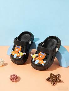儿童卡通拖鞋，旋转风车兔子和小熊图案儿童透气凉鞋，防滑软底，幼儿防摩擦拖鞋 - 黑色 - 查看 4