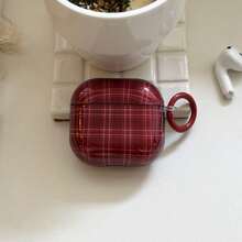 Retro Elegant Red Plaid Hanging Loop Earphone Case Compatible With Airpods Pro 2, Cute Minimalist Design Compatible With Apple 3/4, New 1/2 Generation Protective Cover For Women - Red - View 7
