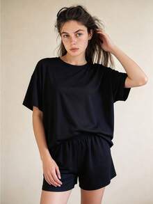 2025新款休闲舒适宽松女士家居服套装 - 黑色 - 查看 1