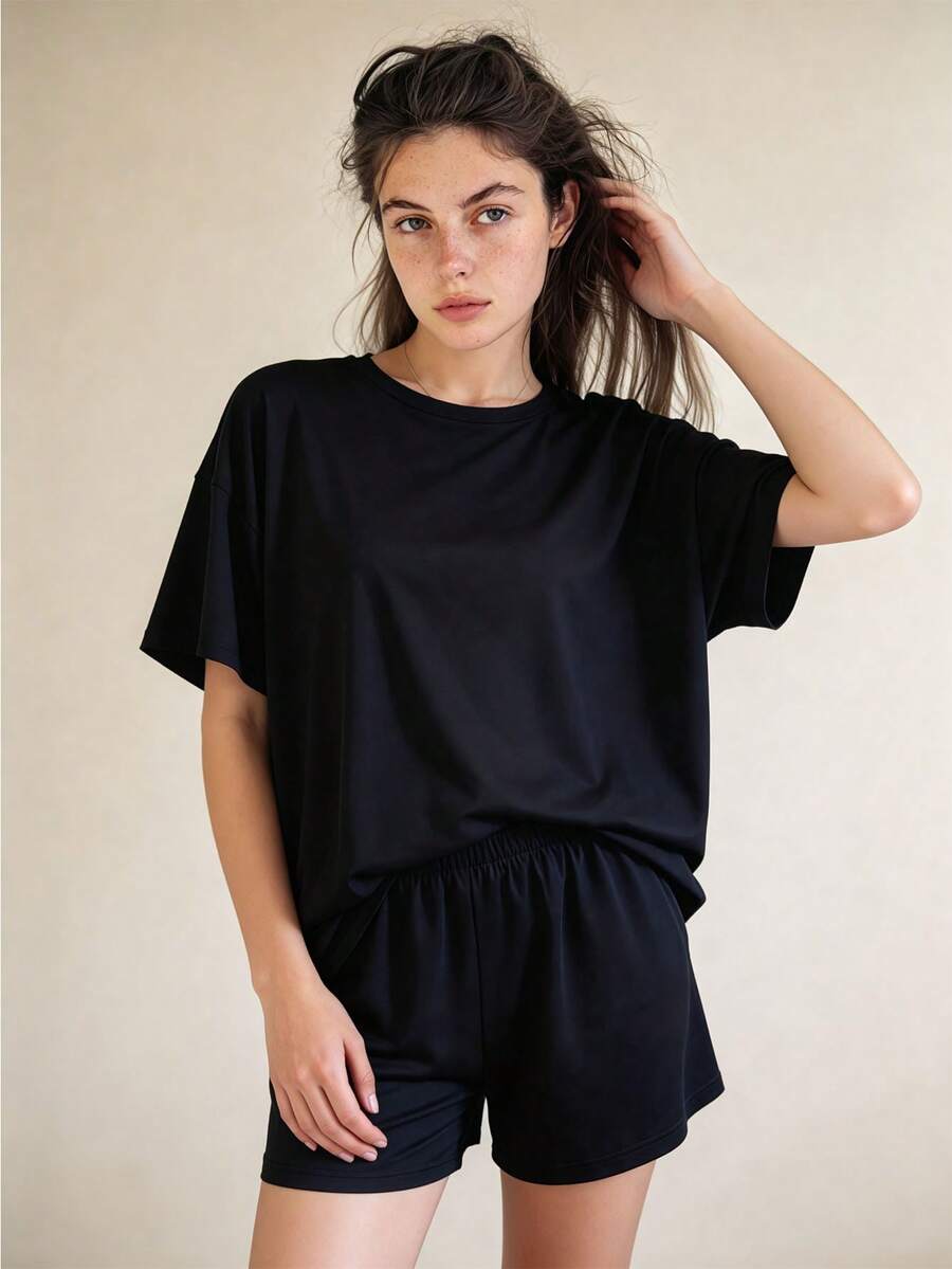 2025新款休闲舒适宽松女士家居服套装 - 黑色 - 查看 1