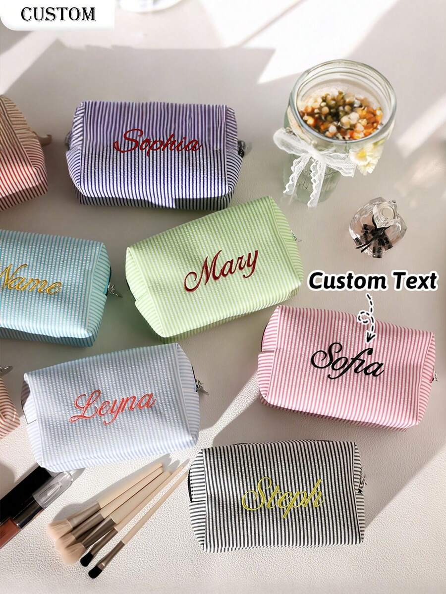 Personalized Bridesmaid Makeup Bag, Women's Large Capacity Mesh Makeup Bag, Bridesmaid Gift, Cosmetic Storage Pouch, Embroidered Letter Toiletry Bag, Embroidered Makeup Bag, Bridesmaid Makeup Bag, Bridesmaid Gift, Women's Gift, Personalized Gift, Wedding Party, Gift, Bridal Shower Engagement Gift, Casual Urban