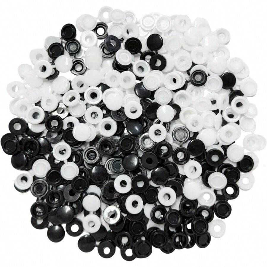 Screw Caps - 200 Black And White Plastic Caps, Replacement Caps, One Piece Accessories - A - View 1