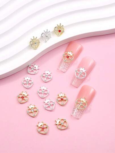 10个合金心形3D水钻美甲装饰品