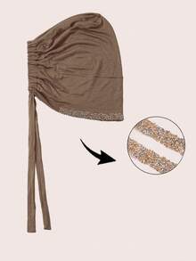 1 pièce Casquette à attache femme mode couleur unie avec strass, foulard polyvalent à la mode, cache-tête, convient pour le port quotidien, la plage, les vacances, les accessoires, les essentiels de voyage - 14-Kaki foncé - Voir 2