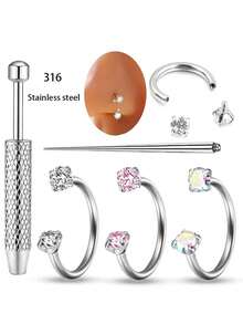 5-6pcs Stainless Steel 20G 0.8mm Horseshoe Nose Hoop Ring Cartilage Tragus Earrings Hinged Tragus Daith Helix Segment Nose Piercing Jewelry With Unisex Body Jewelry Wedding Gift - Nose Ring - View 7