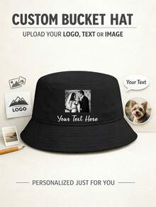 1pc Personalized Custom Bucket Hat, Upload Your Own Logo Text Or Image, Customized Pattern Sun Hat, Unisex Outdoor Fishing Hat, Custom Logo Hat Gift - Multicolor - View 1