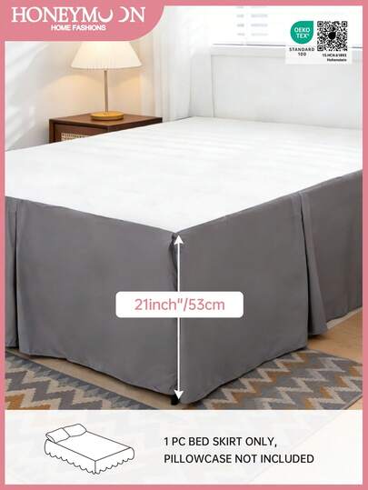Honeymoon 1pc Basic Style Bed Skirt-Polyester Brushed Lightweight Fabric Mattress Cover With 15" Drop, Soft And Breathable, Wrinkle Resistant-T F Q K Size For Home And Dorm, Oeko-Tex Certified, Grey
