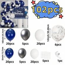 102pcs Navy Blue, Silver & White Latex Balloons Arch Garland Set, 5/10 Inch Balloons In Blue, Silver, White & Colorful, Suitable For Birthday Party, Baby Shower, Graduation, Prom, Anniversary, Retirement Party, Independence Day - View 6