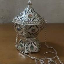 Queimador de Incenso de Metal do Oriente Médio, Queimador de Incenso Árabe Suspenso - Prata (não elétrica) (conta superior em forma de cruz) - Visão 4