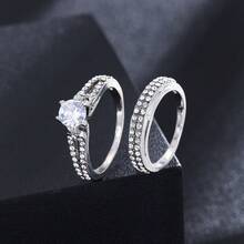 2pcs Silver-Tone Alloy Fashion Rings Set For Women - Silver - View 3
