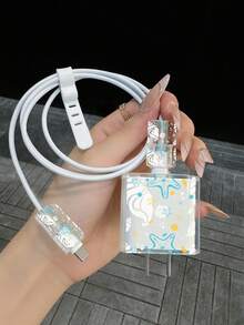 Süße Cartoon Ozean-Stil Kaninchen Apple Ladegerät Schutzhülle, geeignet für 20W Schnellladung/iPhone15 Ladegerät, kompatibel mit iPhone16 ProMax Datenkabel Schutzhülle, Anti-Verbiegen & Anti-Katzenbiss, universelles Schutzaccessoire für 13/14/15/17 ProMax Plus Datenkabel/Ladegeräte - Verschiedenfarbig - Übersicht 2