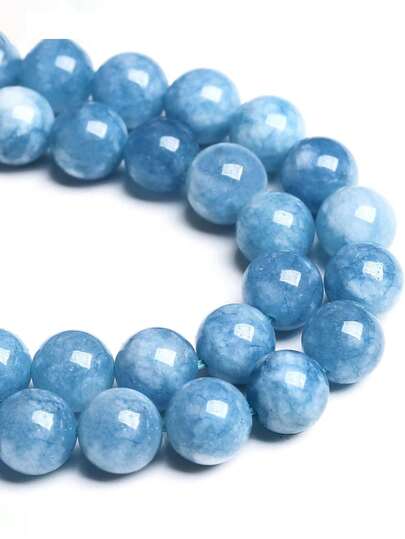 1串天然蓝海蓝玉石散珠，可用于DIY各种手链和首饰，尺寸：4、6、8、10毫米