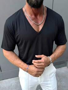 Áo thun nam tay ngắn dáng rộng kiểu cổ điển - màu đen - Xem 2