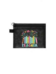 Teacher Theme Mesh Cosmetic Bag, Floral Design With "Teacher" Text, Transparent Mesh Storage Pouch, Teacher Makeup Bag, Toiletry Bag, Teacher's Day Gift, Cosmetic Storage Pouch, Portable Toiletry Organizer - Multicolor - View 12