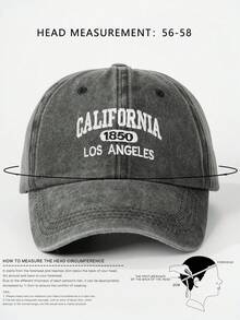 1顶绣有“CALIFORNIA 1850 LOS ANGELES”字样的水洗棒球帽，可调节户外防晒休闲帽，适合春秋季旅行、海滩度假、男童佩戴，Y2K风格 - 棒球帽 - 查看 9