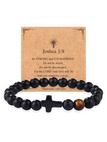 新款哑光串珠手链,配虎眼石和小十字架吊坠,黑曜石手链 - 手鍊 - 查看 25