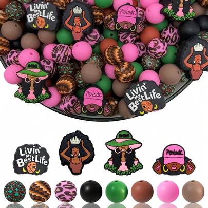 25/44/60pcs Fashion Girl Series Silicone Bead Set - Pom Pom, Bun Hairstyle, Earrings And Nail Art Design - Suitable For DIY Keychain, Necklace, Bracelet, Decorative Pen, Jewelry And Pendant Crafts - Ideal For Holiday And Birthday Gifts