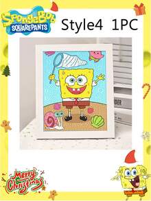 SpongeBob SquarePants Tranh đính đá toàn bộ bề mặt, có khung, tự làm, đính đá lấp lánh, tranh thủ công đóng khung ảnh, quà tặng sáng tạo, tranh giáo dục. - đồ trang trí - Xem 11