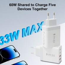 40W 4口USB充电器，多功能欧标适配器，2A2C USB-C快充插头（支持PD和QC协议），墙式适配器（适用于多种设备），便携式旅行多USB充电器（兼容、安卓等） - 查看 5