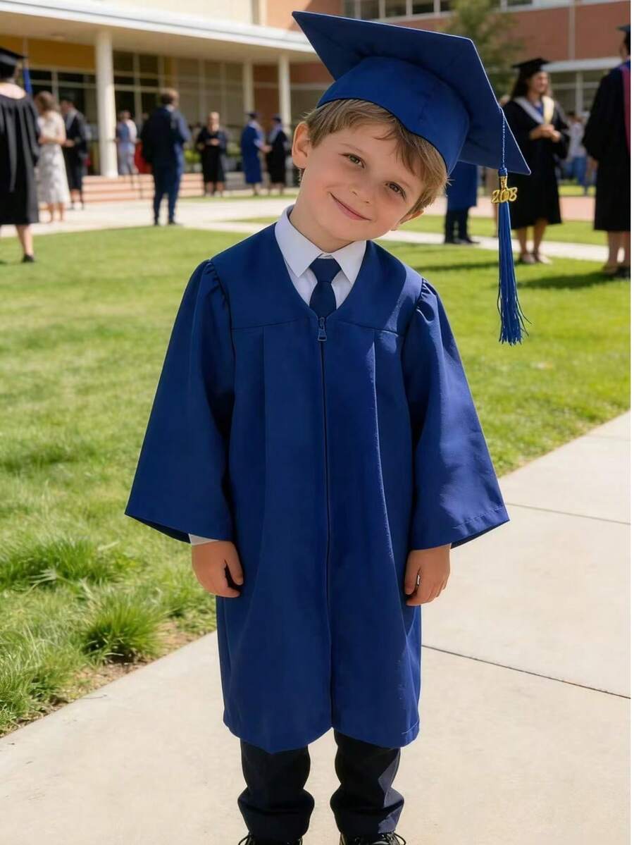 Conjunto de toga y birrete de graduación para niño, 2026, atuendo de ceremonia de graduación doctoral - Azul - Ver 1