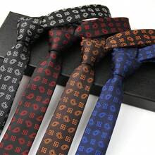 1pc Floral & Geometric Print Casual Polyester Necktie, Handmade Narrow 6cm/3.26in, Spring/Autumn - Multicolor - View 11