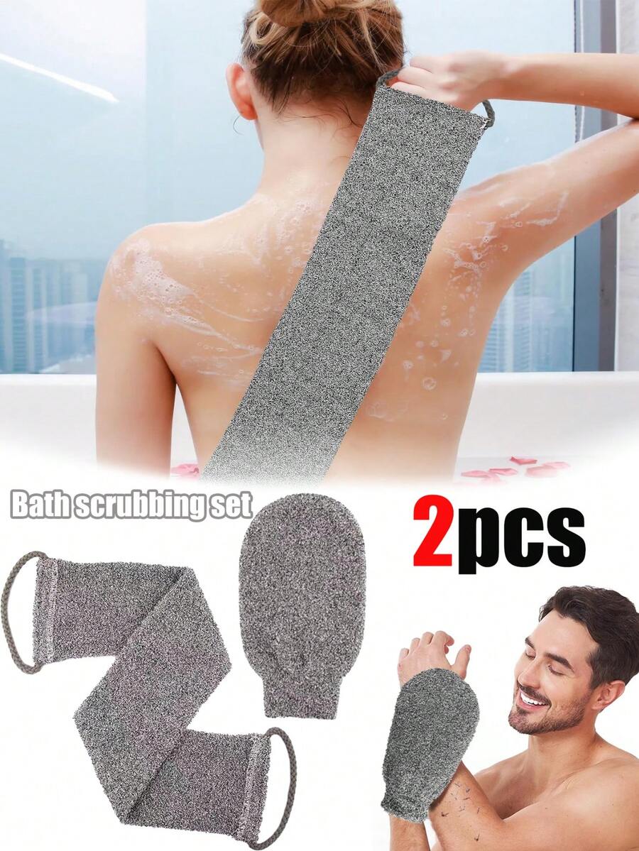 2/1pc Natural Scrubbing Set (Scrubbing Strip, Scrubbing Gloves), Does Not Harm The Skin, Gently Removes Body Stains, Ultra Long Back Cleaner, Double-Sided Shower Exfoliating Brush, Deep Cleansing And Awakens The Skin, Suitable For Men And Women - Multicolor - View 1