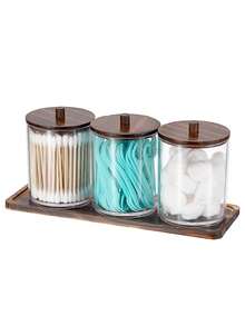 3 PiecesCotton Swab Box Set - Vanity Organizer Set, Includes Cotton Ball Box, Dental Floss Picks, Cotton Swab Dispenser Set, Tray, And Pill Dispenser With Lid. - View 9