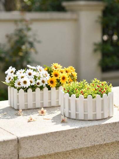 1pc White Plastic Fence Planter, Durable Plastic Material, Suitable For Garden Decor, Vegetable Planting, Succulent Bonsai, Flower Pot Decor, Indoor Decor, Wedding Scenes, DIY Bonsai