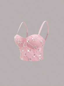 Fashionable Resort Style Handmade Sequin Patchwork Camisole Tank Top For Women Casual - Pink - View 5