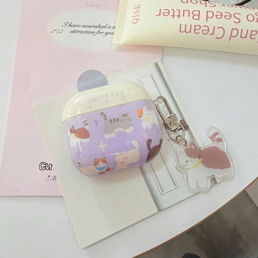 极简紫色波点猫咪吊坠，兼容苹果Pro第二代、第四代可爱保护壳，Pro第三代柔软耳机套（女士款），适用于1/2/3代