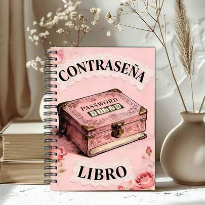 دفتر ملاحظات بحجم A5 مسطح 2D بلون وردي فاتح، مصمم للنساء، يستخدم لتنظيم الحسابات عبر الإنترنت وتخزين المعلومات الشخصية، مناسب للاستخدام اليومي وخيار هدية ممتاز