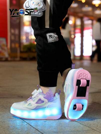 YAOSF 一双心形图案时尚轮滑鞋，升级版，稳定性更强，可拆卸两用运动鞋，街头酷炫轮滑鞋，户外运动发光鞋，亲子鞋，新款轮滑鞋，夜光运动鞋，带灯轮滑鞋，USB充电轮滑鞋，LED发光轮滑鞋，鞋底发光运动鞋，男女学生户外运动轮滑鞋，高品质儿童礼物，儿童生日礼物，采用轻质材料制成