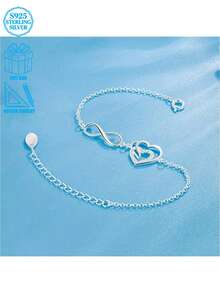 925 Silver Minimalist Zirconia Heart-Shaped Infinity Bracelet, With Creative Infinity Symbol And Heart Design, High-End Accessory For Women - Silver - View 6