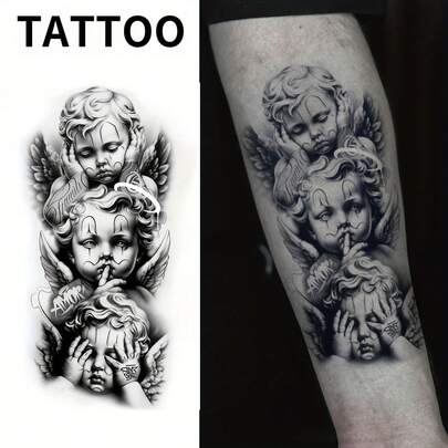 Tatuaje temporal - Diseño de alas de ángel en blanco y negro, joyería corporal impermeable que dura 1-2 semanas, adecuado para fiestas, conmemoraciones - Efecto de tatuaje permanente realista, fácil de remover, arte de línea delicada, tinta
