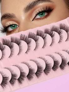 10 Pairs Fluffy Lightweight Soft Half-Eye False Eyelashes, 3D Mink Lash Effect For Natural Makeup, Reusable Daily Wear Eyelash Extensions - View 7