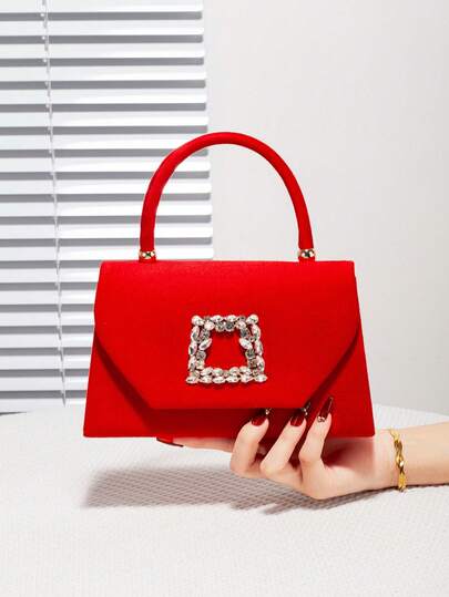 Sparkling Diamond Decor Women's Handbag, Elegant Fashion Evening Bag, Suitable For Women's Birthday Party, Charming Night Shoulder Bag, Party Clutch, Best Choice - Elegant Handbag For Bride's Party, Wedding Ring Bag, Perfect For Party, Wedding, Prom And Other Formal Events, Can Be Matched With Holiday Party Dress, Evening Gown And Sequin Dress