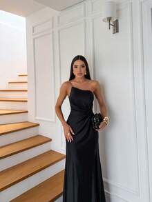Long Strapless Formal Dress With An Elegant Knot, Perfect For Bridesmaids, Graduation, Or Weddings. - màu đen - Xem 4