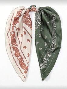 1pc Spring/Summer New Geometric Print Bandana Scarf, Silk Headband, Neck Scarf, Suitable For Daily Use - Multicolor - View 4
